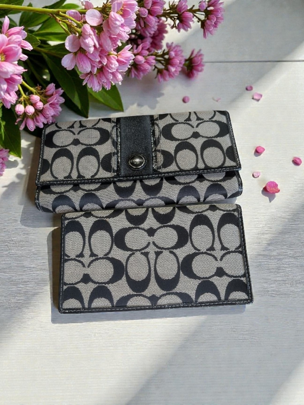 Coach Signature Canvas Black/Grey Wallet Set